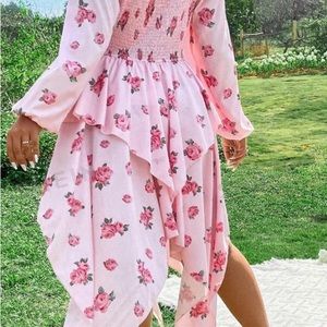 Pink king dress for plus size woman with strawberry print light weight fabric🎀